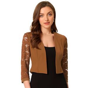 Lace Bolero Shrug Dress Wedding Open Front Panel Lace Cardigan Brown